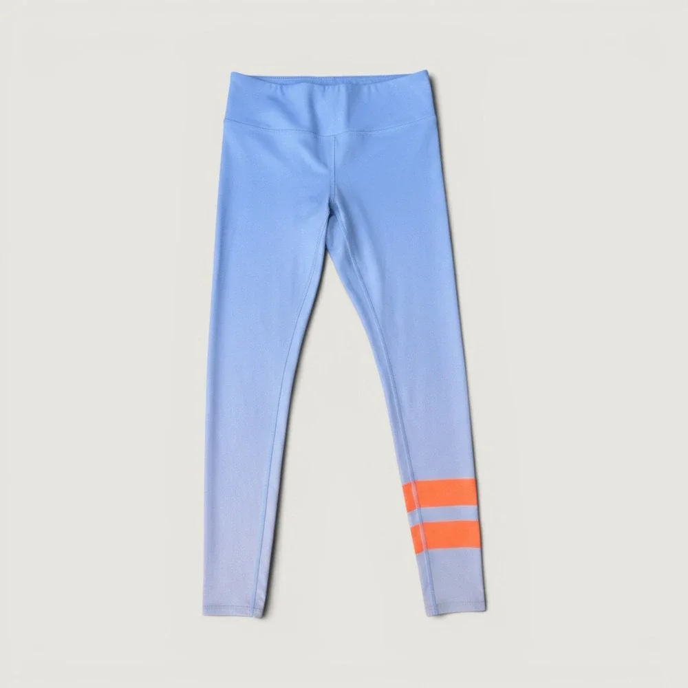 Alo Yoga Leggings Womens S Blue Ombre Neon Orange Stripe Activewear